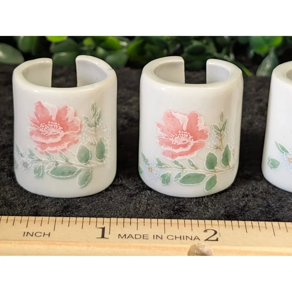 Vintage Chilton Toys Mini Porcelain Napkin Rings Set of 7 Pink Floral Tea Set